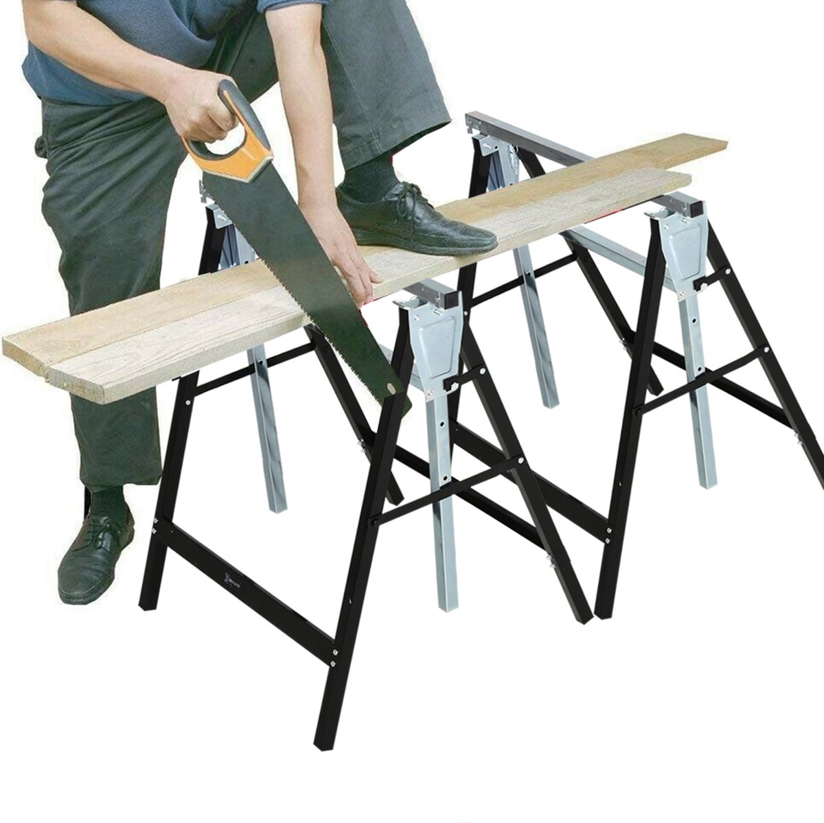 COVREO Zaagbok 68x56x80-130 cm zwart metaal, opvouwbaar en verstelbaar