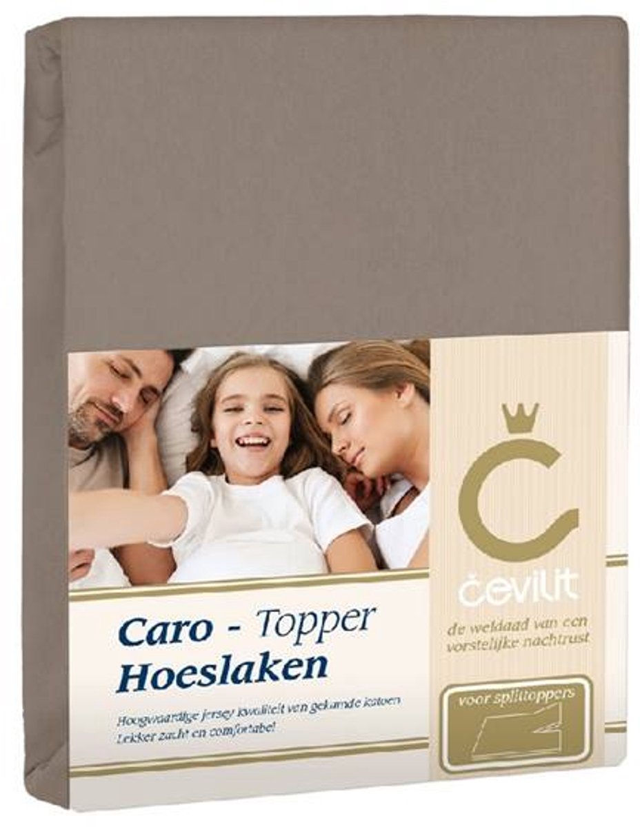 Cevilit Jersey 155 Grams - Caro Splittopper Hoeslaken - Taupe - 160x200 cm