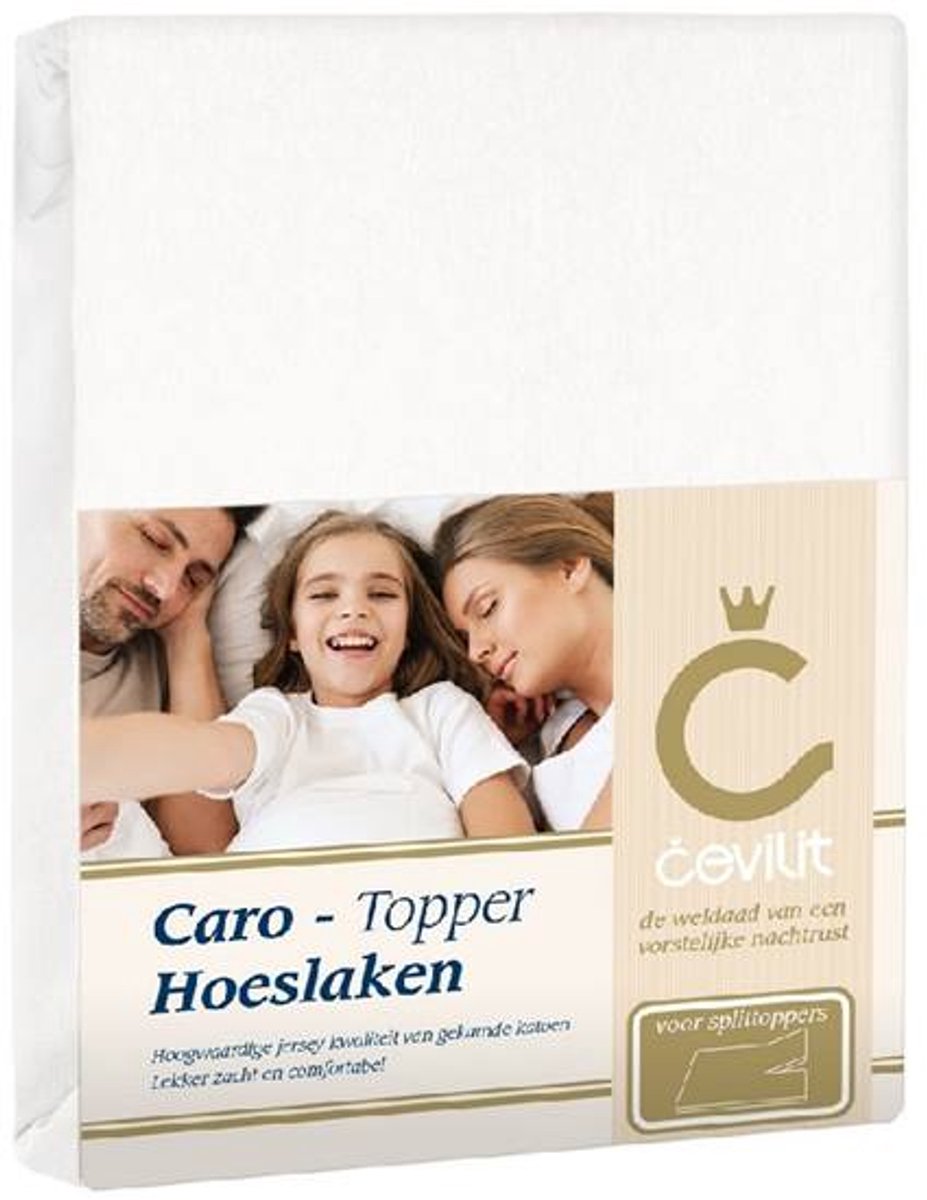 Cevilit Jersey 155 Grams - Caro Splittopper Hoeslaken - Wit - 180x200 cm
