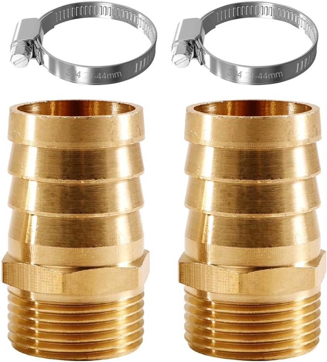 Set van 2 messing slangdoorvoeren 1 inch, 1 inch AG x 32mm, schroefverbinding voor slangen, male thread adapter, slangverbinding met 2 slangklemmen, duurzame messing constructie voor optimale prestaties