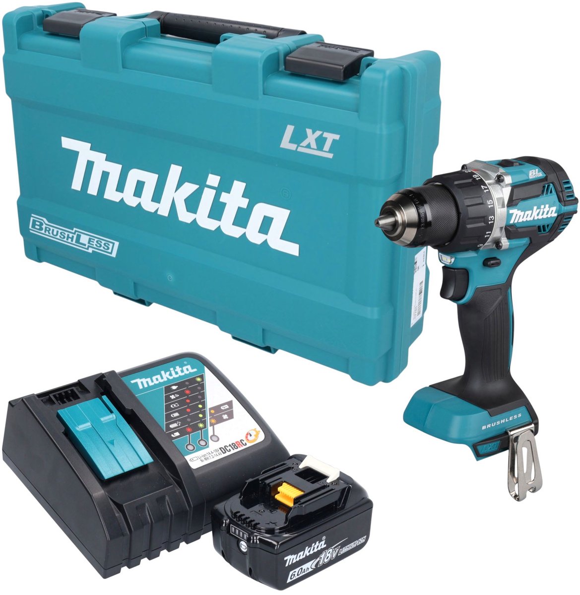 Makita DDF 484 RG1K accuboormachine 18 V 54 Nm borstelloos + 1x accu 6,0 Ah + oplader + koffer