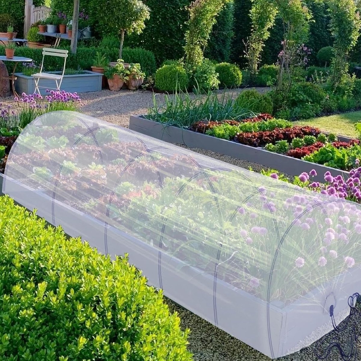Hoepel Tunnelkas - Plantenkas Balkon - Planten Beschermen - Weerbestendig Frame - 300x45x45cm - Wit