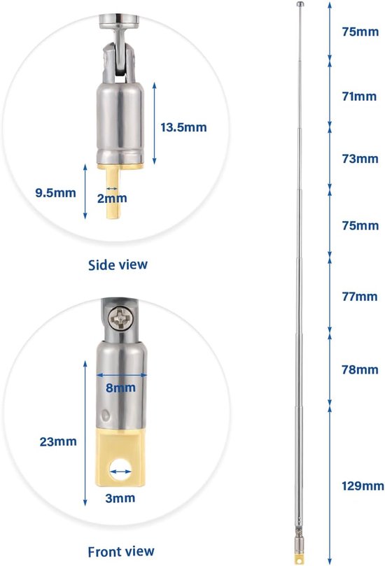 Telescopische Antenne - Radio Antenne - Radio Ontvangst - 7 Secties Verstelbaar - 57.8 cm - Zilver — afbeelding 3