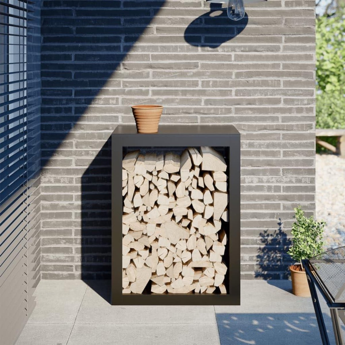 Houtrek - Brandhout opslag - Hout opslaan - Duurzame stalen constructie - 60 x 40 x 80 cm - Zwart