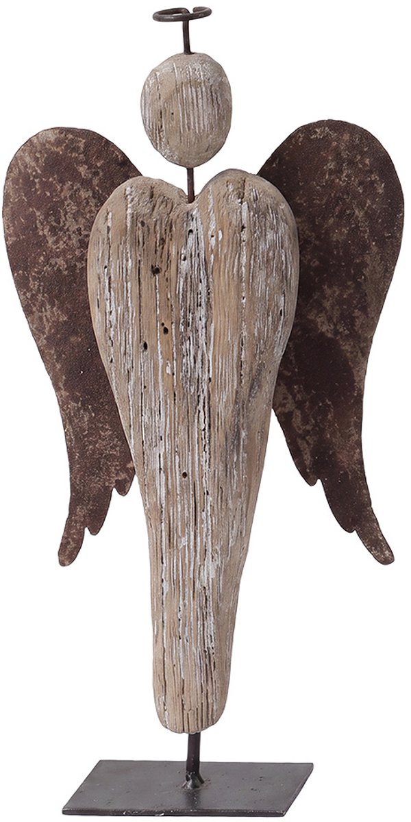 Clayre & Eef Decoratie Beeld Engel Bruin Hout