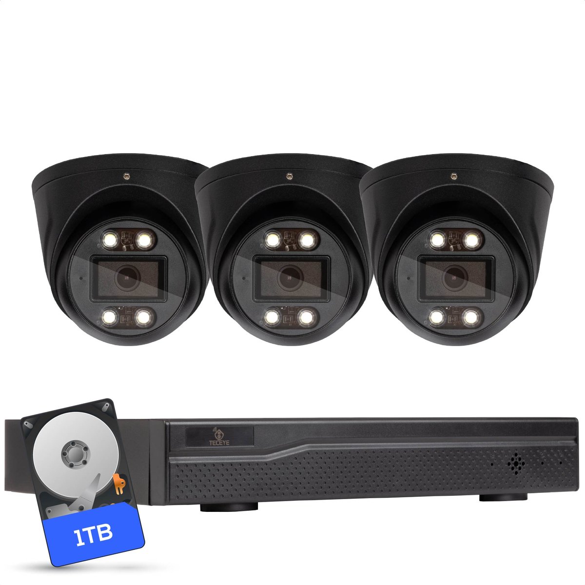 Teceye Compleet Camera Beveiliging Set met 3x POE Camera - 1TB - Beveiligingscamera - Beveiligingscamera binnen - Beveiligingscamera buiten - CCTV Camera systeem - Beveiligingscamera set - Bewakingscamera set