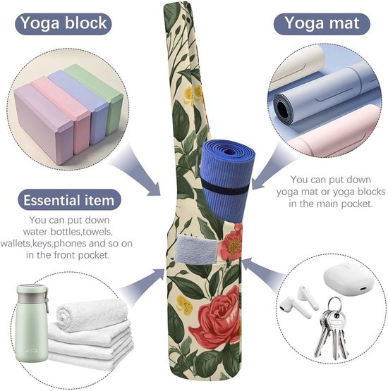 Yogamattas Tote - Yoga tas carrier - Sporttas - Groot zijvak - 36"x15.7" - Bloemenprint — afbeelding 4