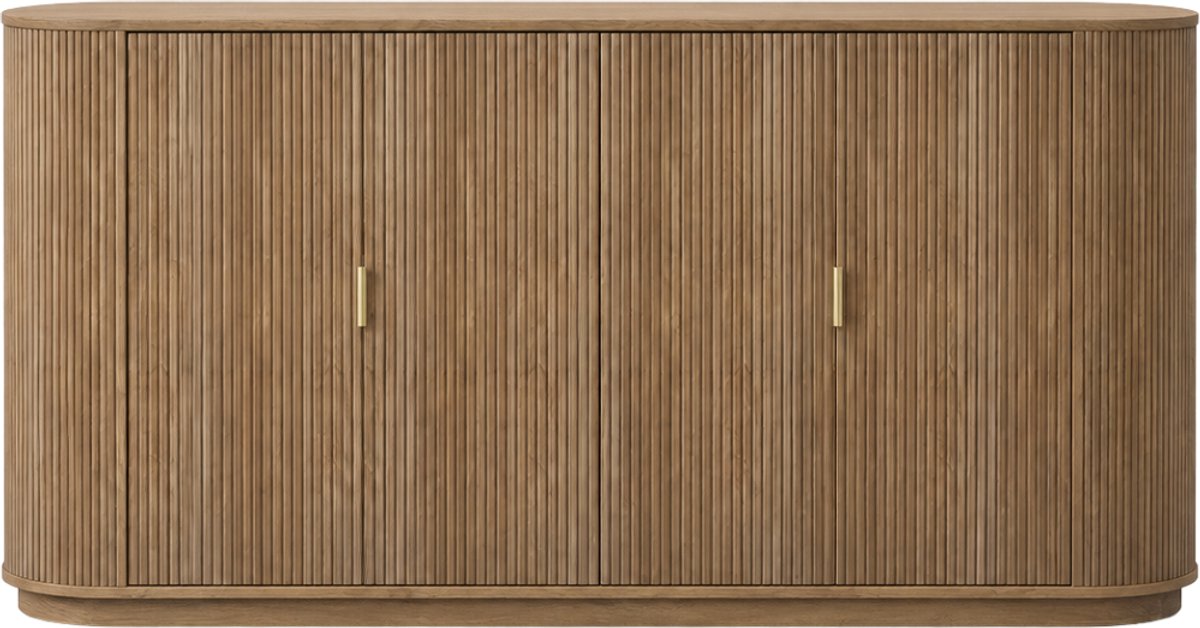 CALICOSY - Dressoir 4 deuren in eikenlook en fronten met afgeronde latten B160 cm - ACHILLE