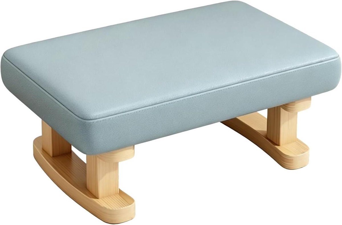 Gestoffeerde Voetenbank - Poef Krukje - Voeten Rusten - Massief Houten Poten - 45x35x23 cm - Blauw