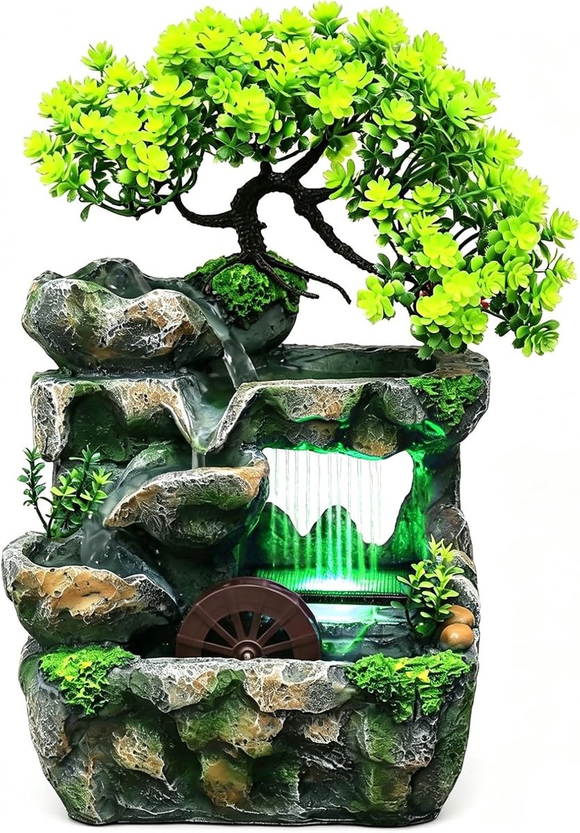 Binnenfontein - Bruin - 18 x 15 x 30 cm - Kunsthars Tafelfontein met LED Kleurverandering - Voor Woonkamer en Kantoor