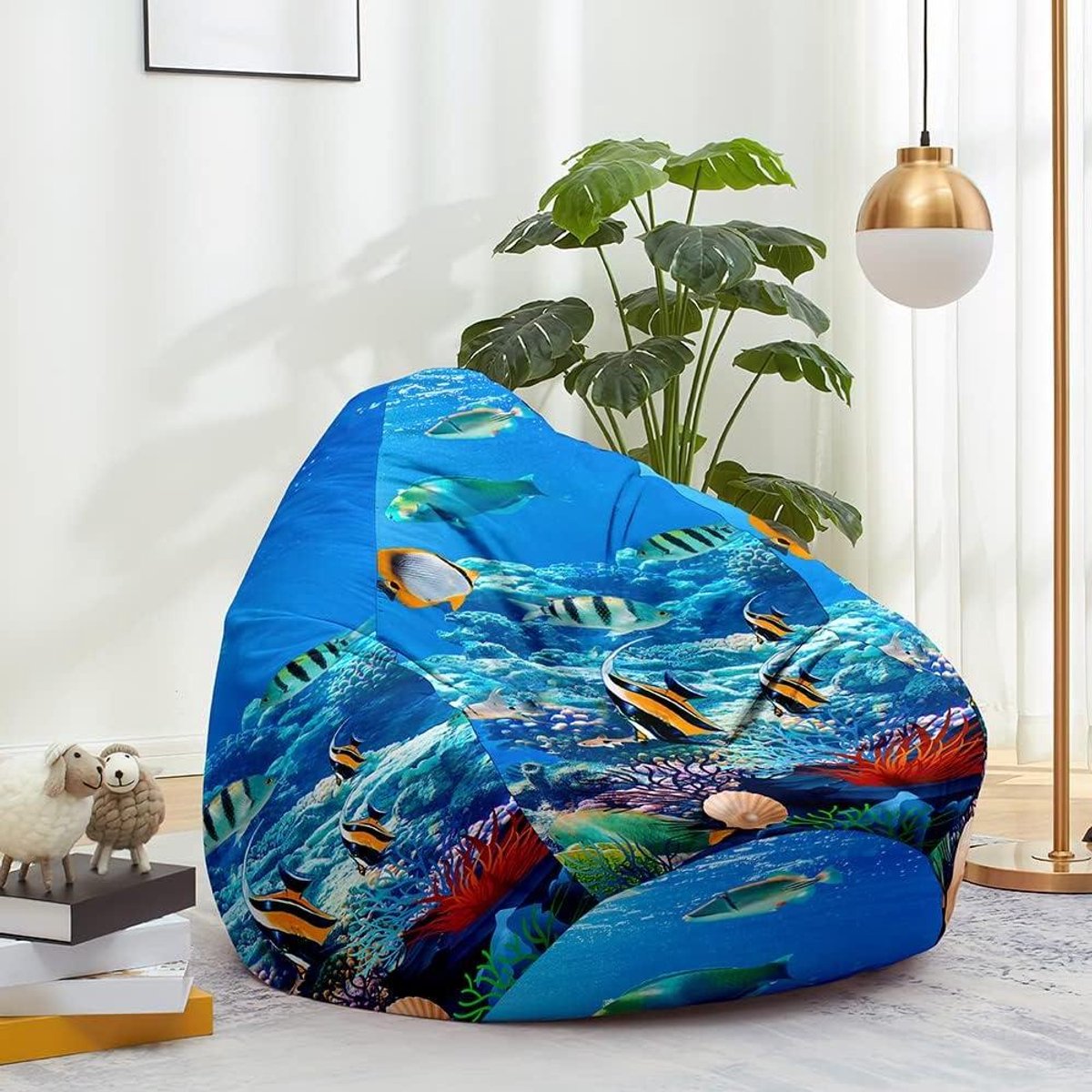Zitzakhoes - Beanbag hoes Zitzak - Ontspannen en Opbergen - Scheurbestendig en Wasbaar - 90 x 110 cm - Diepzee