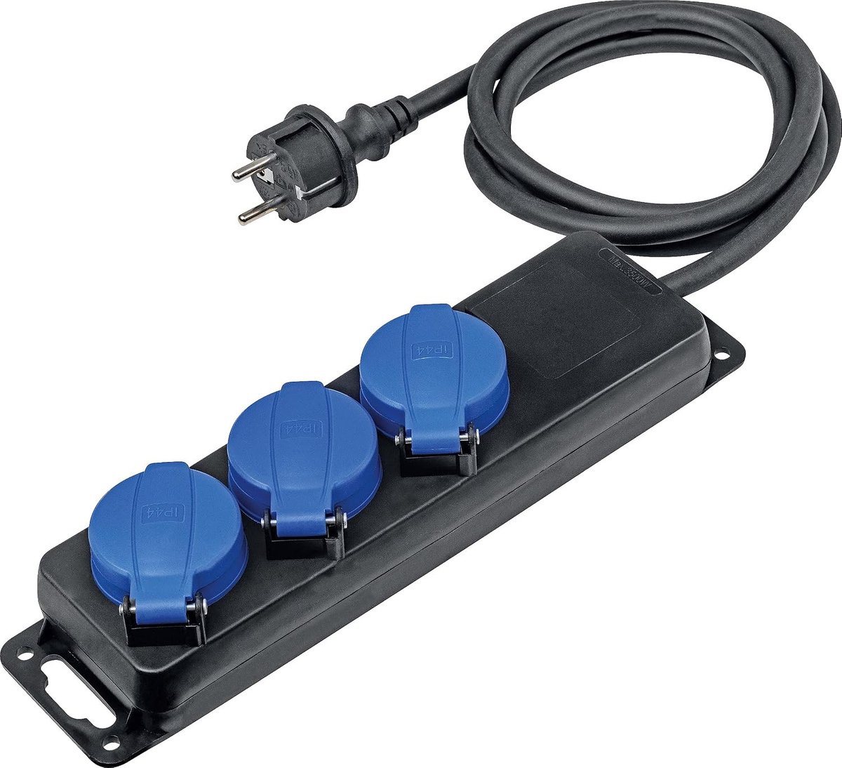 Buitenstopcontact - 3-voudige verdeeldoos - Rubber voedingskabel 1,5 m - IP44 spatwaterdicht - Voor bouw en tuin
