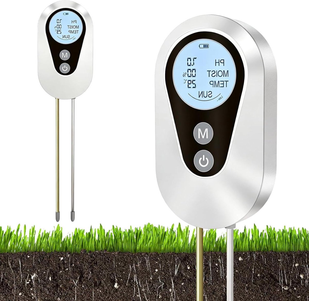 Bodemtester 4-in-1 - pH meter aarde Vochtigheidsmeter - Plantenverzorging meten - LCD display met batterij indicator