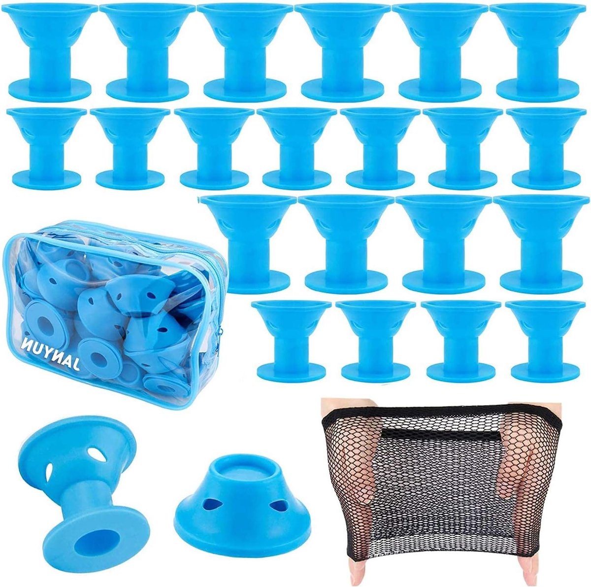 Haarrollers Set - Krulrollers Zonder Hitte - Haar Krullen - Zacht Medisch Silicone - 40 Stuks - Zeeblauw