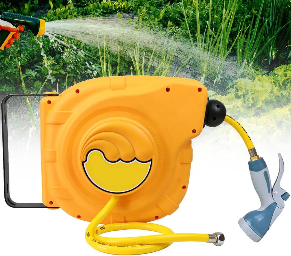 Slanghaspel Wandmontage - Automatische oproller Tuinslang - Tuin besproeien - 180 graden rotatie - 14 meter - Grijs