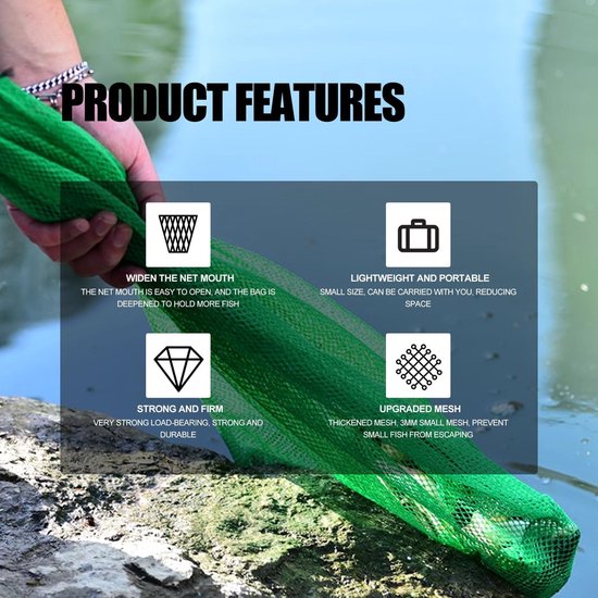 Visnettas - Visverzamelaar Garnalennet - Vissen en Schelpdieren Vangen - Fijnmazig Duurzaam Nylon - 0.6m x 0.4m - Groen — afbeelding 2