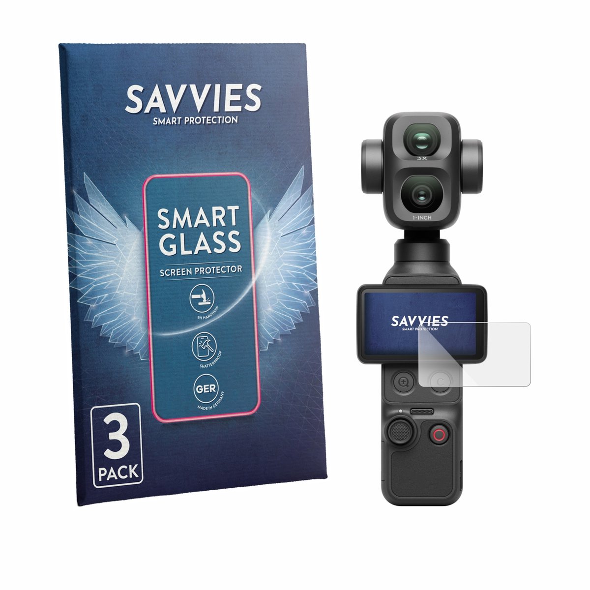 3 Stuks Savvies Screenprotector - geschikt voor DJI Osmo Pocket 4P - beschermfolie glas transparant