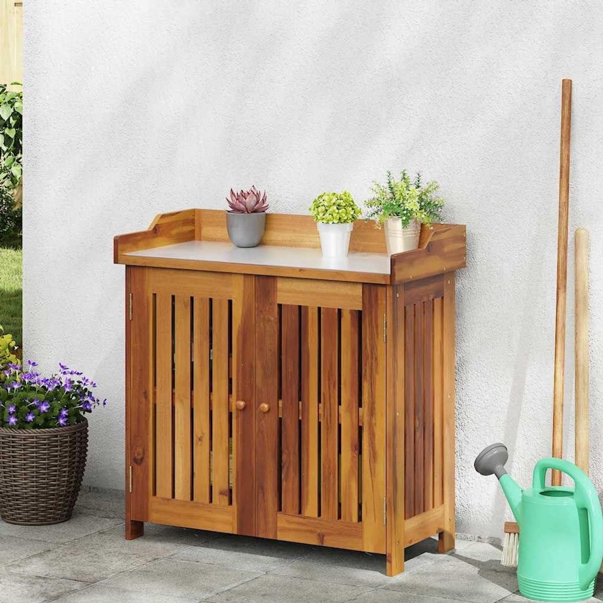Tuinkast Acaciahout - Opbergkast Tuin - Tuinieren Organiseren - Verstelbare Planken - 78 x 36.5 x 78 cm - Natuurlijk Bruin