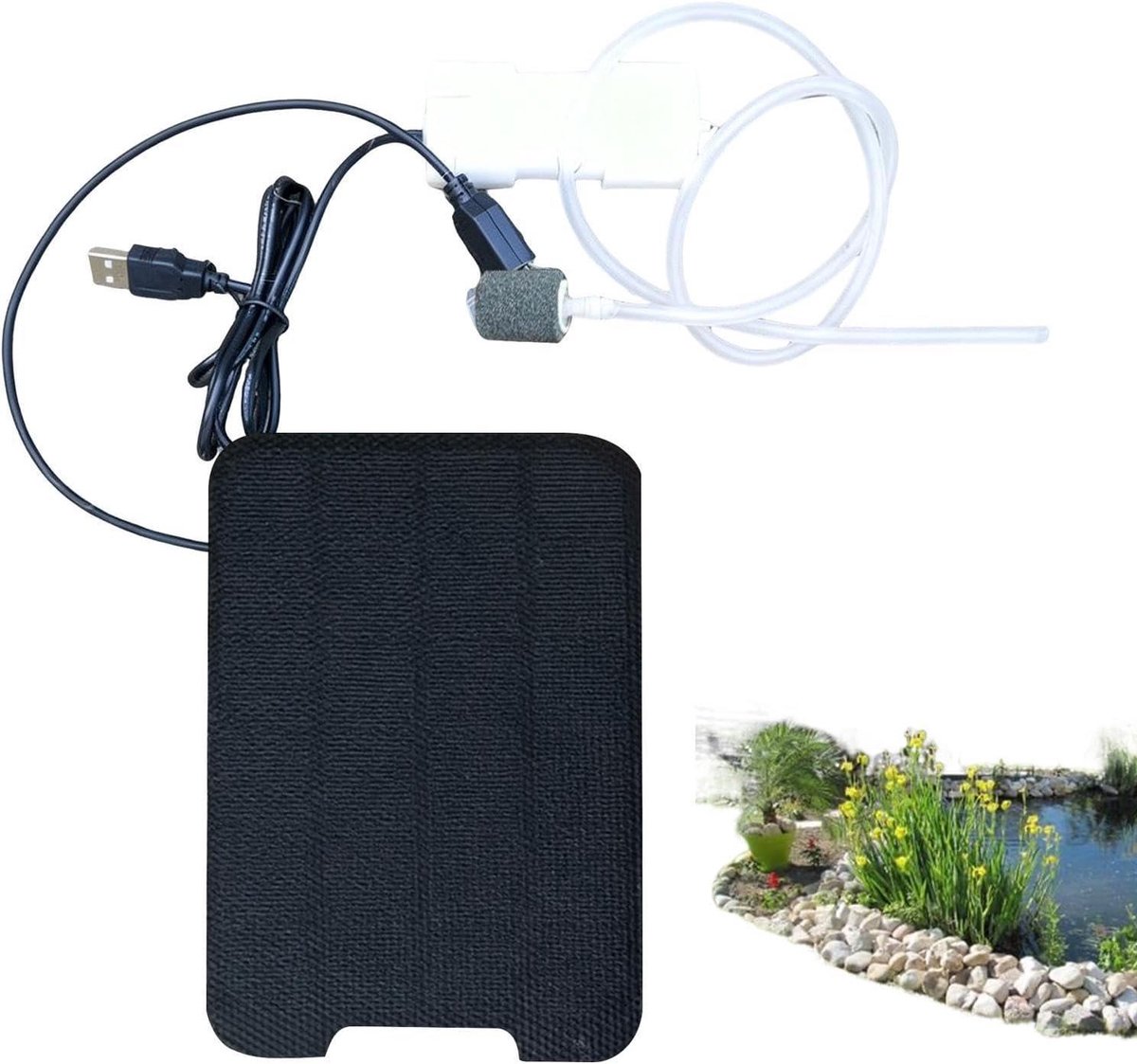 Vijverbeluchter - Aquarium Luchtpomp - Zuurstof Verrijken - Zonne-Energie Aangedreven - 208 x 132 x 43 cm - Zwart