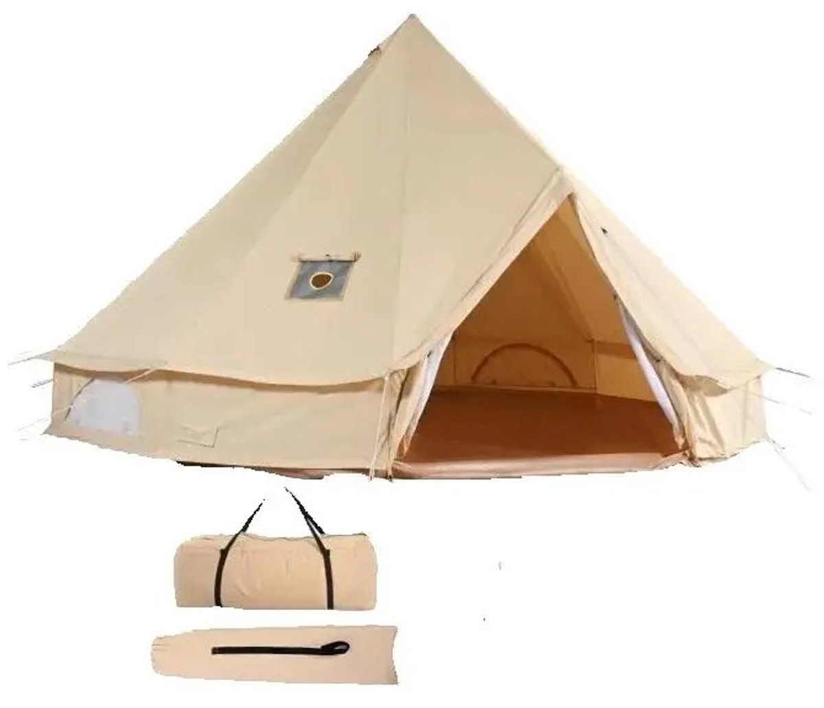 Deltamerch tent 4 personen - Kampeertent - Tipi - Yurt - Canvas tent - Waterdicht - Ademend - Kachelopening - 3M diameter - Beige