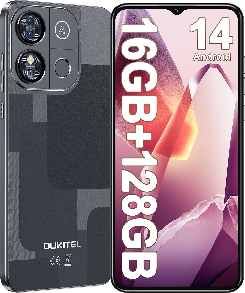 OUKITEL C57 PRO Smartphone 4G- 16GB RAM-128 GB Opslag-4300 mAh Accu-Android 14-6,52 duim HD-scherm