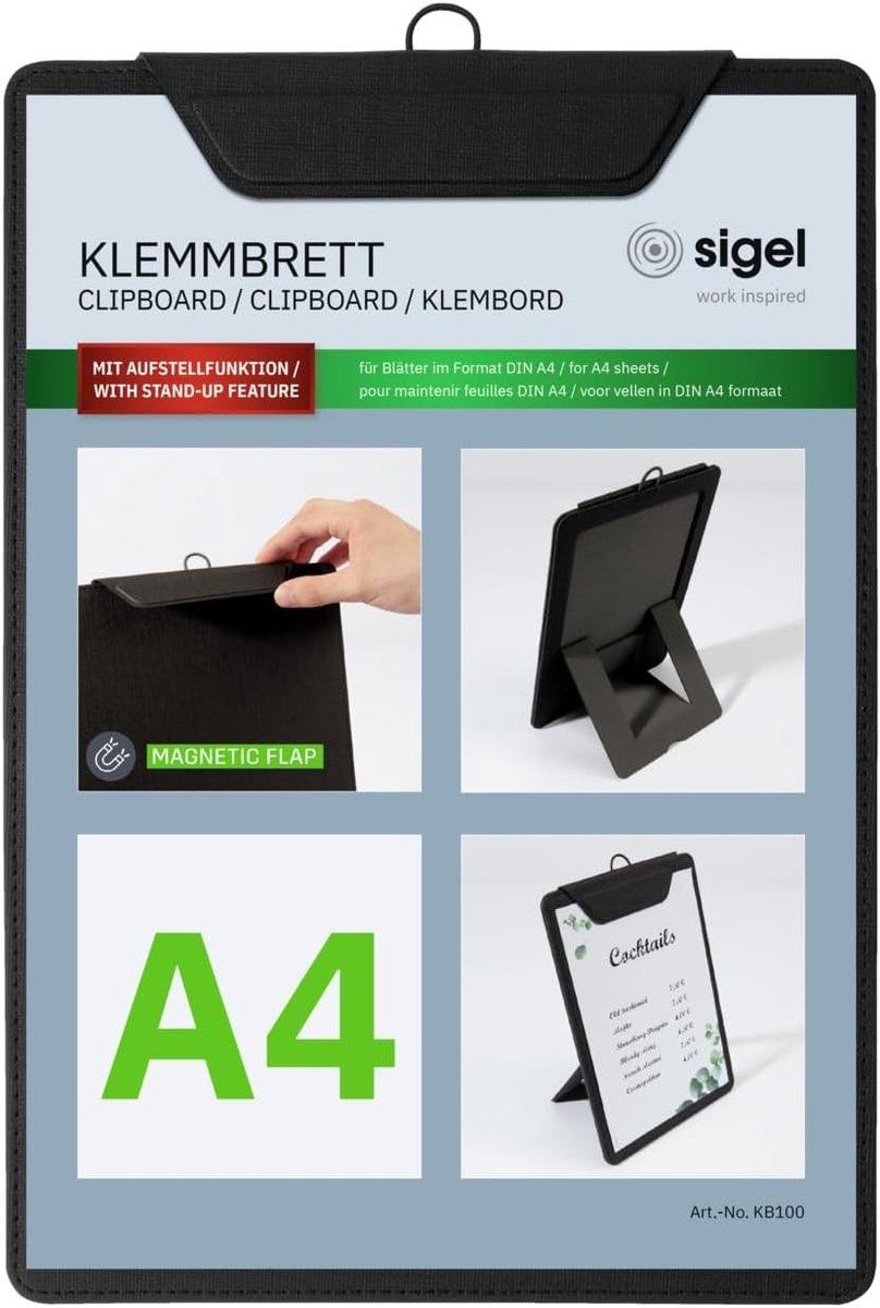 Klembord voor in de auto - Zwart - A4 - PU Menukaarten Klembord met Standfunctie - Voor Horeca en Presentatie