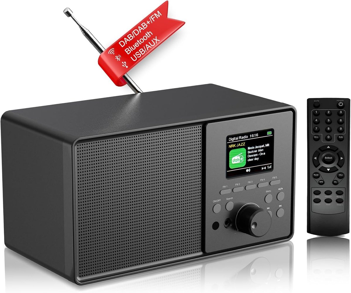 Digitale Radio - Houtlook - Draagbaar - Met Bluetooth 5.0 en Retro Design - Voor Keuken en Slaapkamer