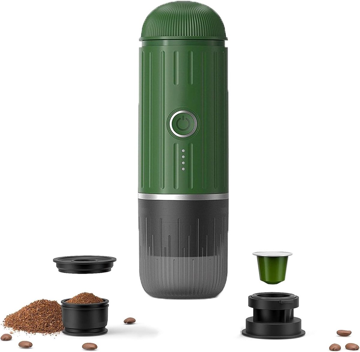 2026 Draagbaar elektrisch koffiezetapparaat voor gemalen koffie en NS-capsules. Snelle zelfverwarmingstechnologie met USB-C. Perfect voor campers, wandelen, kamperen, kantoor en een actieve levensstijl. Een ideaal kerstcadeau voor mannen-groen
