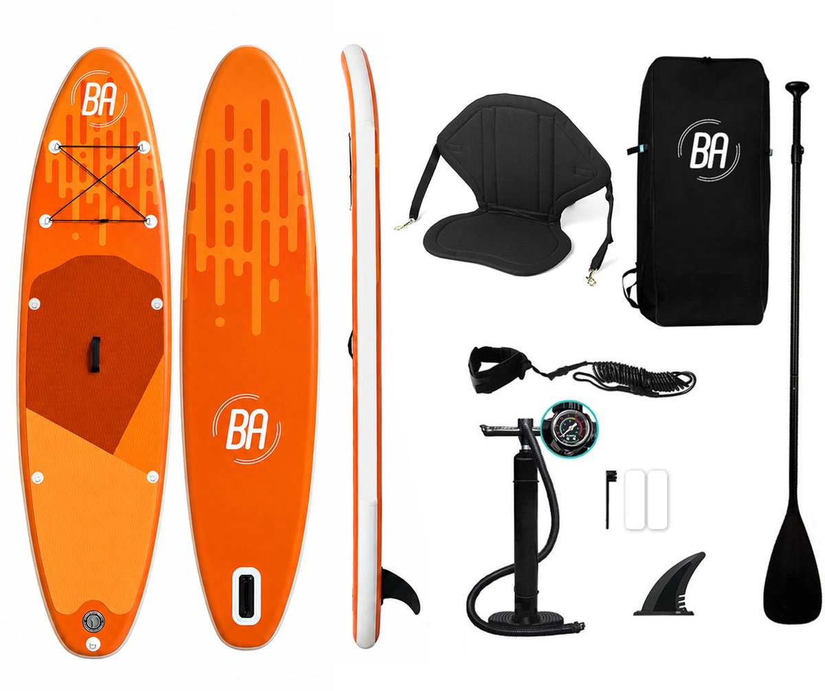 Best Active Horizon SUP Board XXL - 335x81x15cm - Opblaasbaar Paddle Board - Complete Set Inclusief SUP Zitje - Met Pomp / Draagtas / Verstelbare Peddel / Enkelkoord / Reparatiekit - Belastbaarheid Max. 150KG - Oranje
