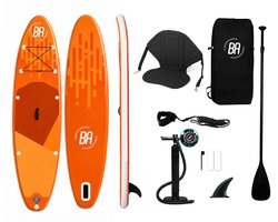 Best Active Horizon SUP Board XXL - 335x81x15cm - Opblaasbaar Paddle Board - Complete Set Inclusief SUP Zitje - Met Pomp / Draagtas / Verstelbare Peddel / Enkelkoord / Reparatiekit - Belastbaarheid Max. 150KG - Oranje