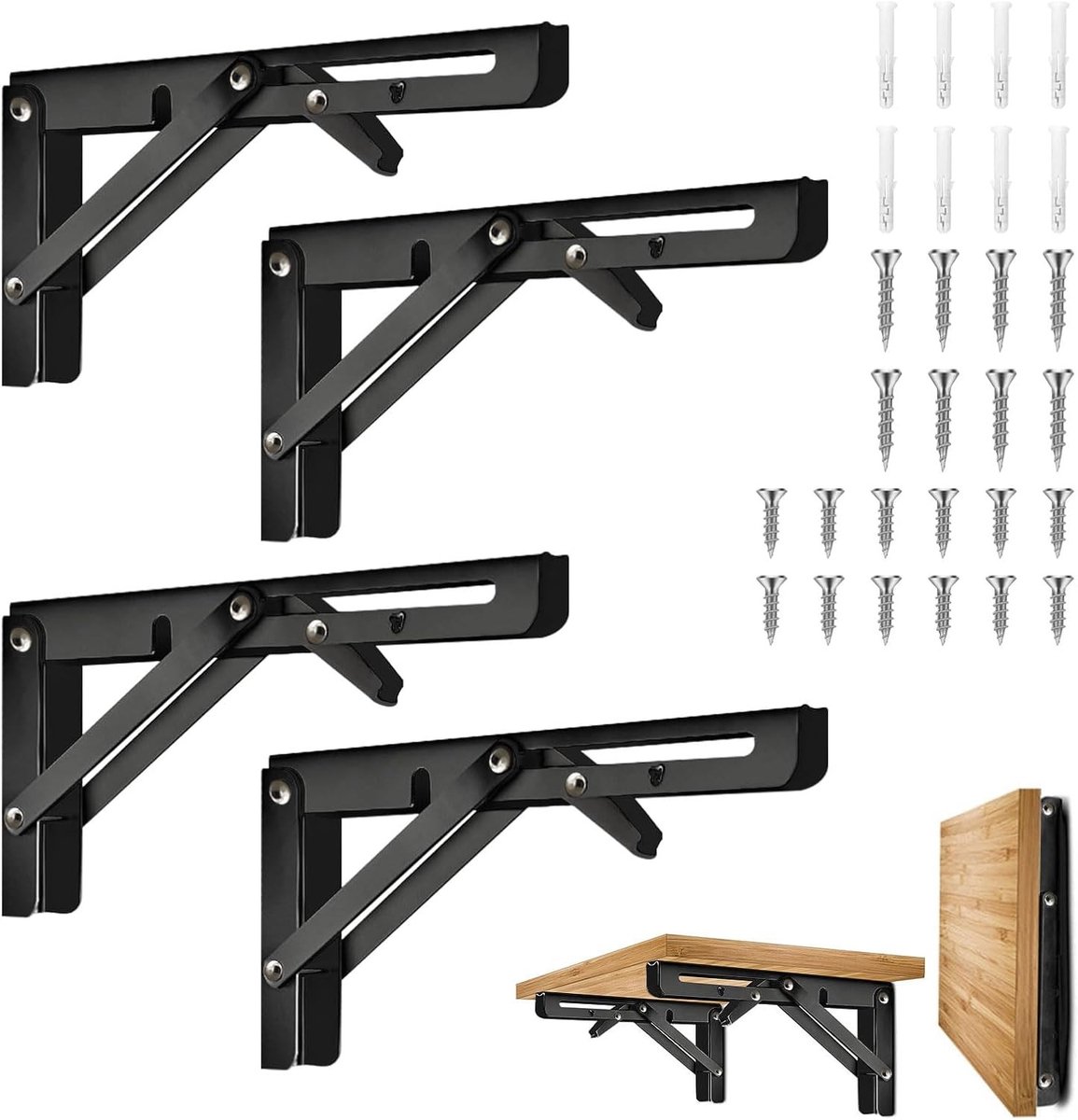 Klapconsole voor zware belasting - Zwart - 20 cm - Roestvrijstalen Wandklapconsole - Voor Plankondersteuning