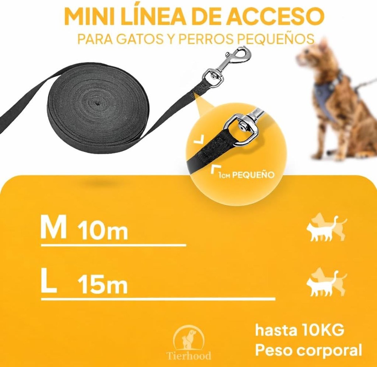 Kattenharnas - Zwart - 15 m - Ultraleicht Neopreen Trekkoord - Voor Katten en Kleine Honden
