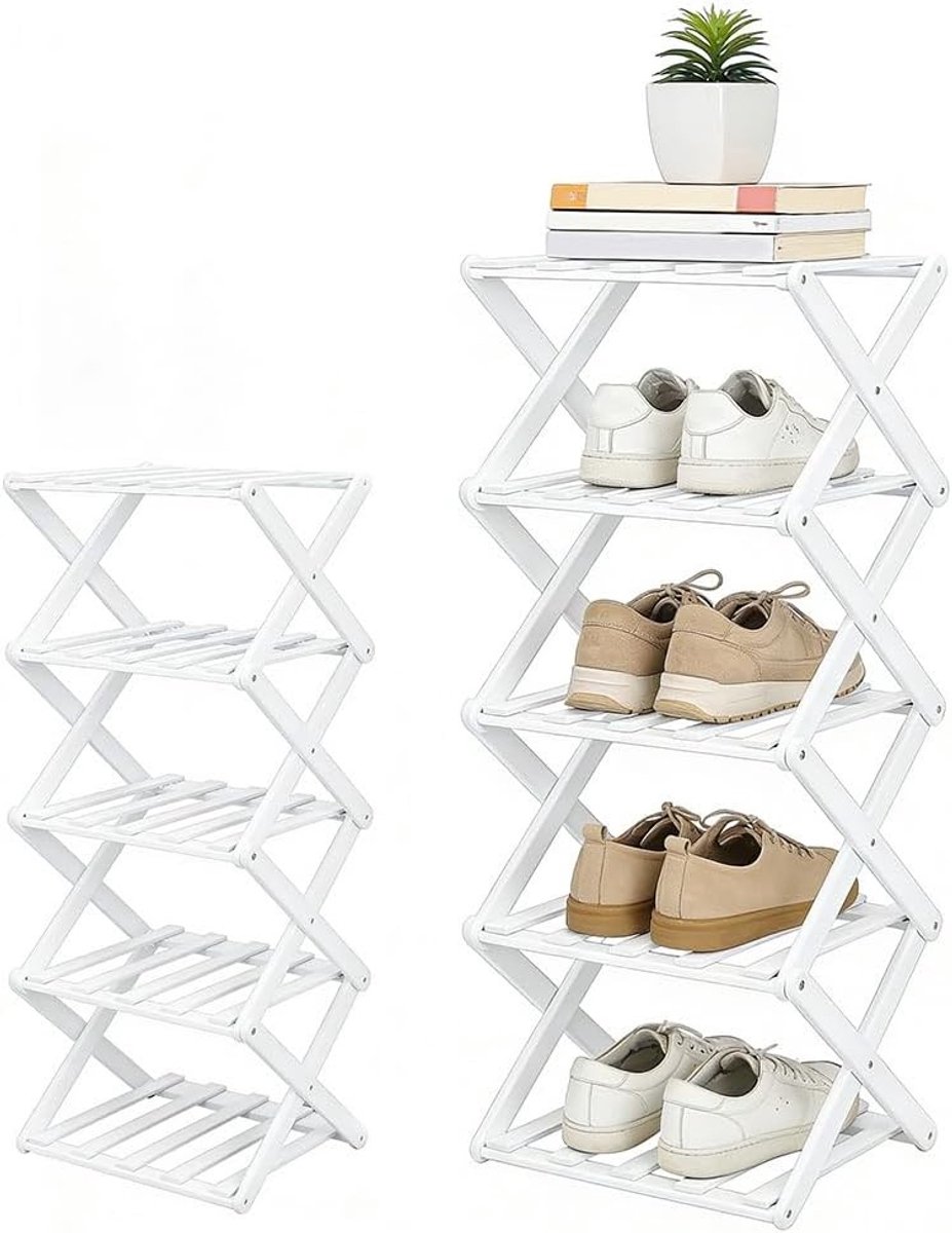 Schoenenrek Opvouwbaar - Schoenen Organizer - Ruimte Besparen - Montage Vrij - 5 Niveaus - Wit