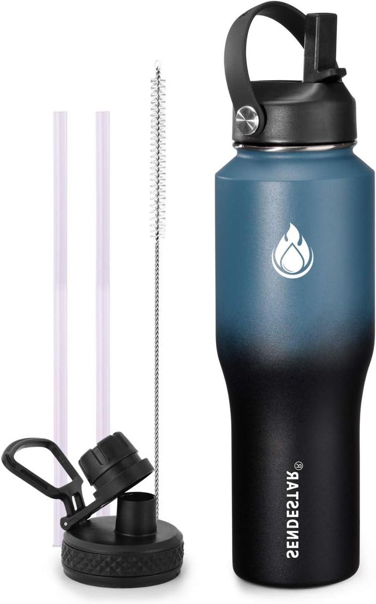 Geïsoleerde Waterfles - Thermosfles Sport - Hydratatie Onderweg - Dubbelwandige Isolatie - 32 Ounces - Donkerblauw Zwart
