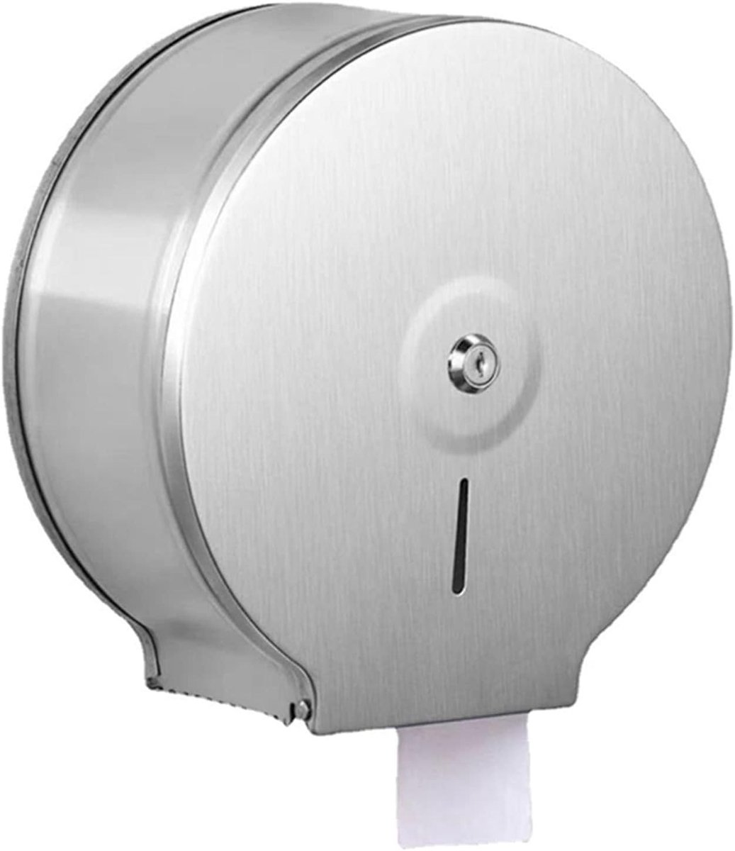 Jumbo Toiletpapierdispenser voor Wandmontage, RVS Waterdicht, Geschikt voor 9 Inch Rollen, Met Sleutel en Slot voor Veiligheid