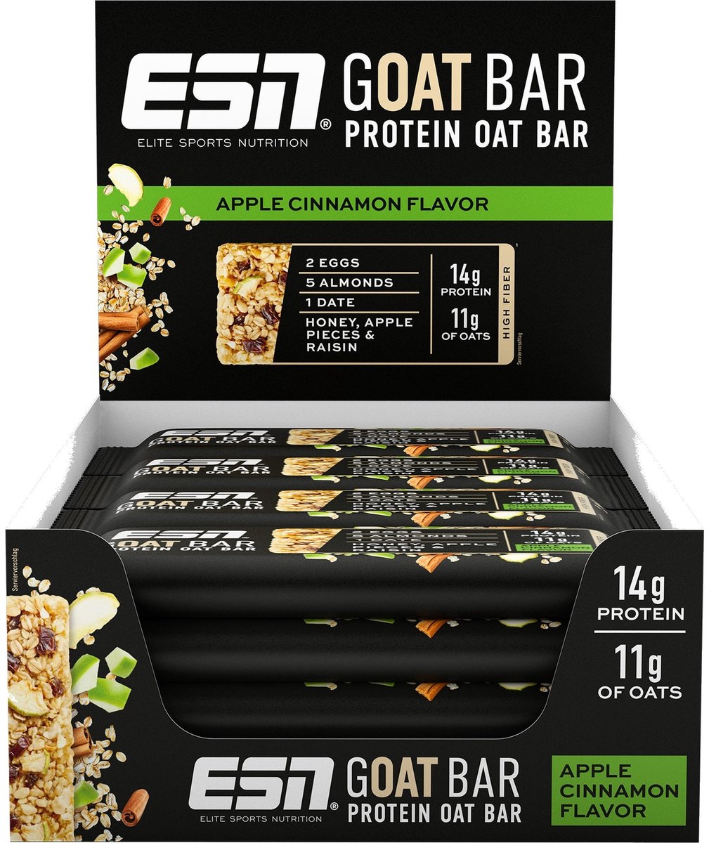 ESN GOAT Bar Proteïne Repen – Apple Cinnamon, 12 x 55 g – 14 g Proteïne, Met Eiklar, Dadel & Havervlokken voor Energie en Smaak
