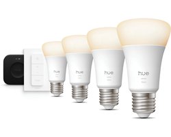Philips Hue Starterspakket - E27 - met 4 Standaard lampen - Warmwit Licht - Incl. Hue Bridge Pro,…