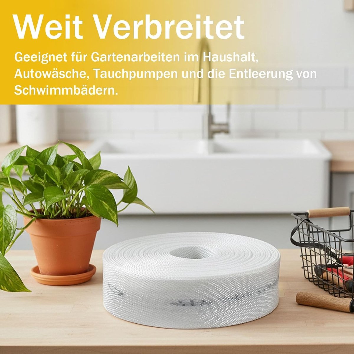 Duurzame 20 meter lange platte tuinslang van stof met een diameter van 25 mm, ideaal voor irrigatie en dompelpompen, inclusief 2 slangklemmen – foto 4