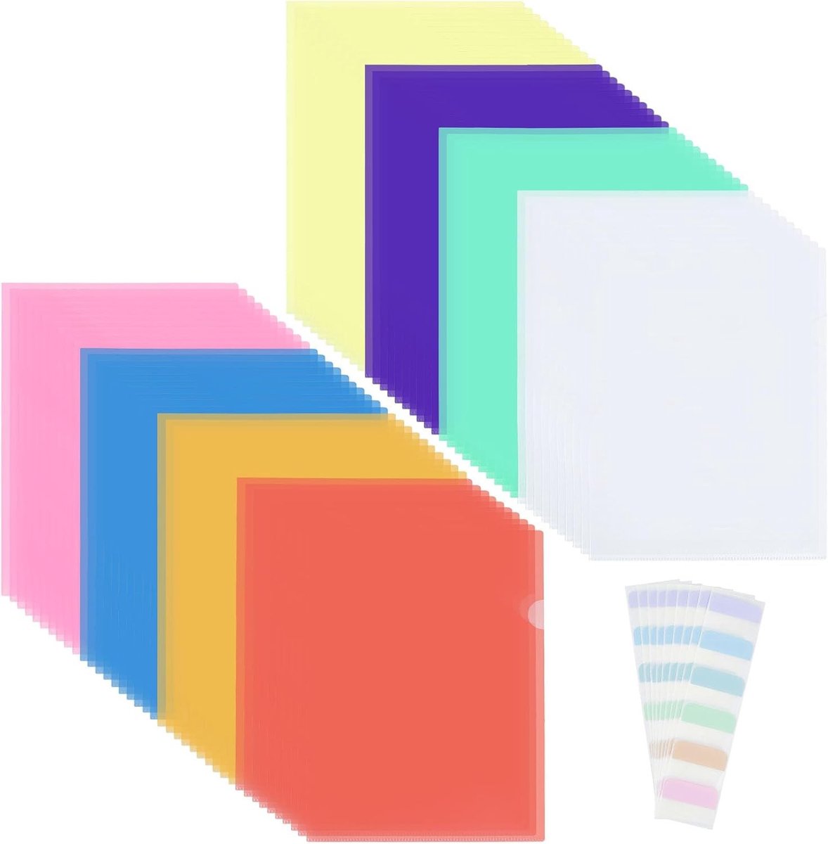 Transparante kunststof documentenmappen in 8 kleuren - 80 stuks voor A4-documenten, etiketten en georganiseerde opslag voor kantoor en school
