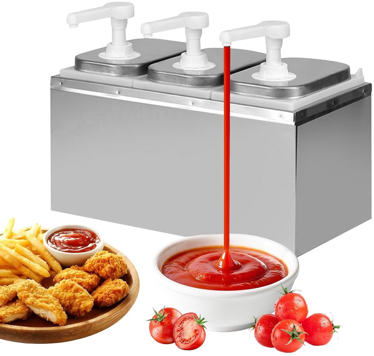 6L Sauce Dispenser met 3 Pompen voor Ketchup, Saladedressing, Mayo en Honing - Perfect voor Keuken en Restaurant, Doseerpomp voor Sojasaus en Azijn