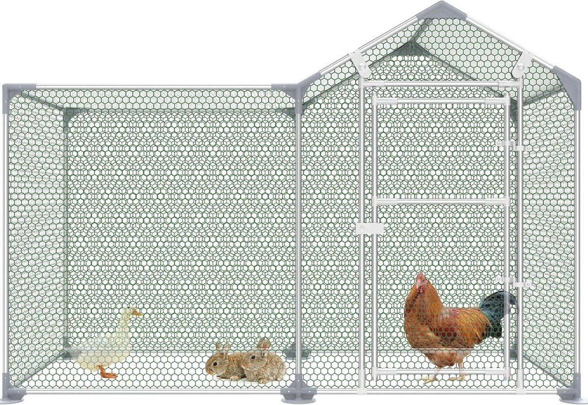 Vrijloophok Kip - Buitenren Dier - Veilig Spelen - Weerbestendig Frame - 2 x 1 Meter - Zilver