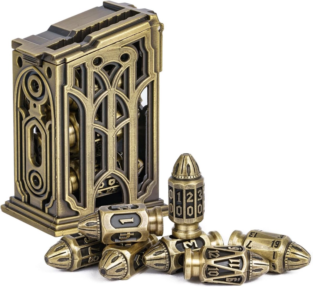 Omgoods - 7-Dice Metaal Dobbelset voor DND, Inclusief Opberghoes