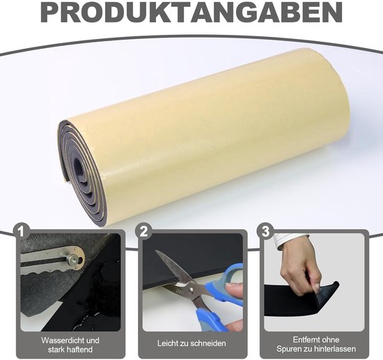 Zelfklevende neopreen schuimplaat 300 mm x 1.5 mm x 1.5 m - multifunctionele isolatiemaat, geluidsisolatie, schokabsorptie, antislip, zwart — afbeelding 3