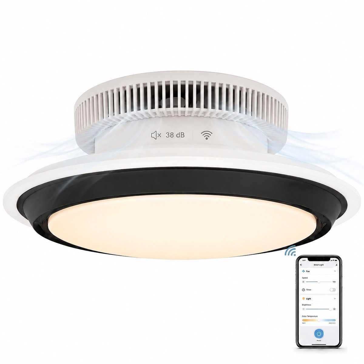 Evolar Smart Plafondventilator met Verlichting en WiFi - 71 cm - Stille Plafondlamp met Ventilator - Dimbaar Warm Wit Licht (LED) - EVO-CF185BW