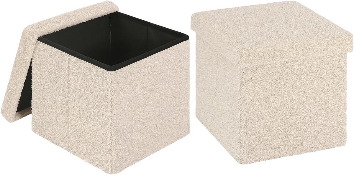 Kubus poef - Opbergkruk - Opbergen en zitten - Inklapbaar ontwerp - 38 liter - Beige