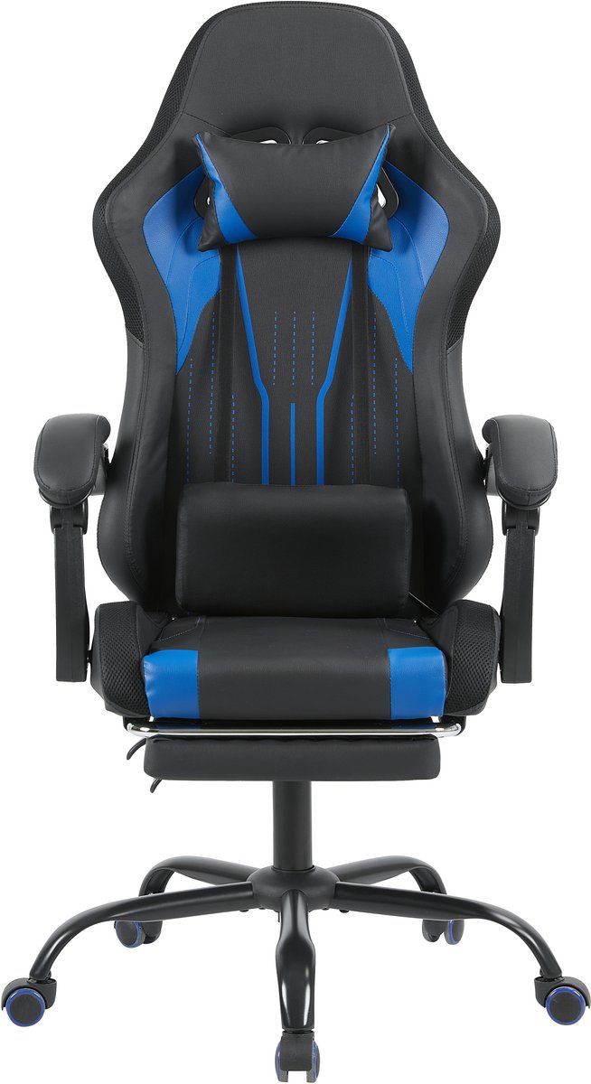 Devoko Game Stoel met ledverlichting-Ergonomische Gamestoel-Gaming chair met voetensteun-Bureaustoel met hoofdsteun en lendensteun-Zwart Blauw
