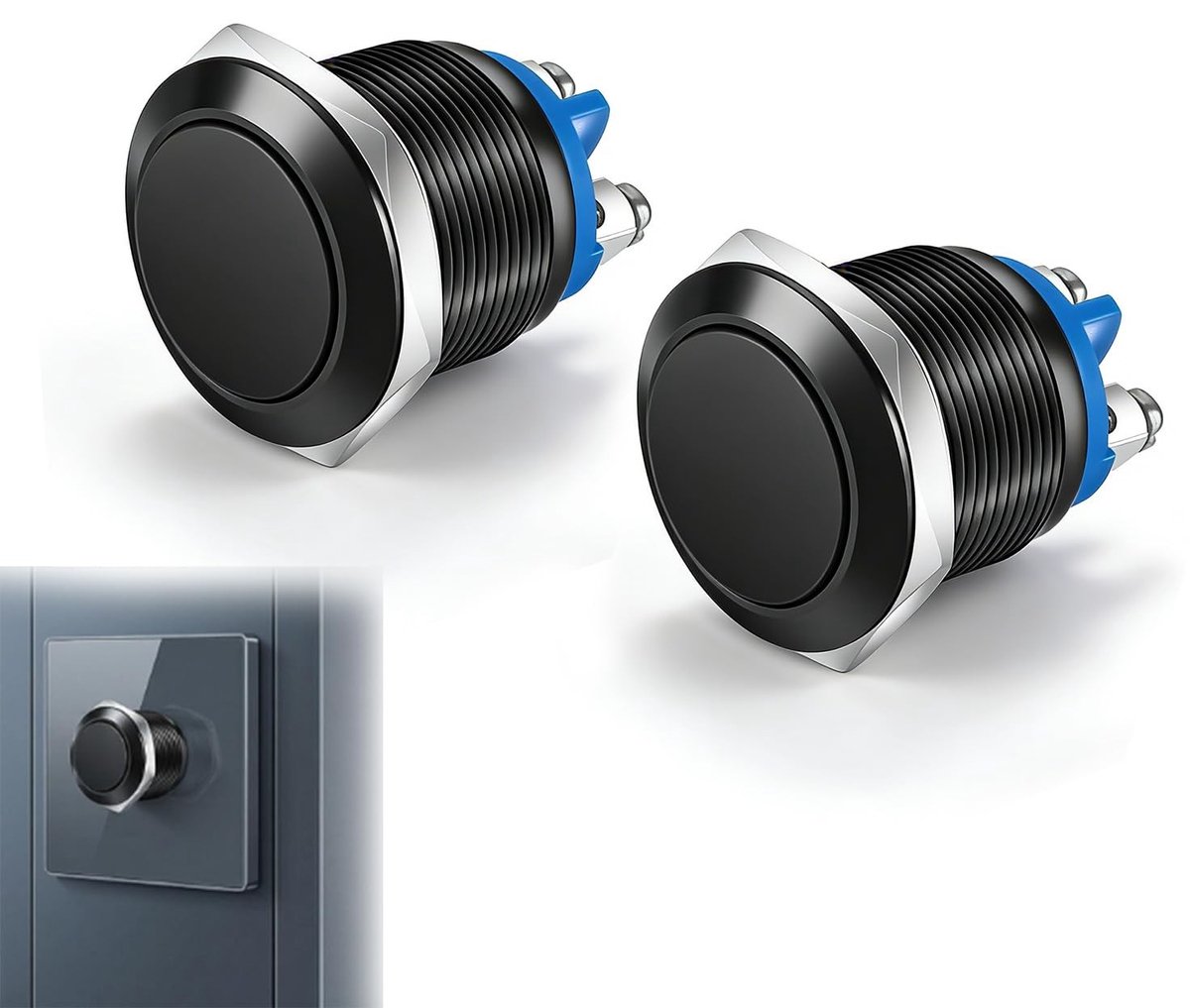 Omgoods - Set van 2 Waterdichte Momentknoppen 22 mm voor Diverse Toepassingen