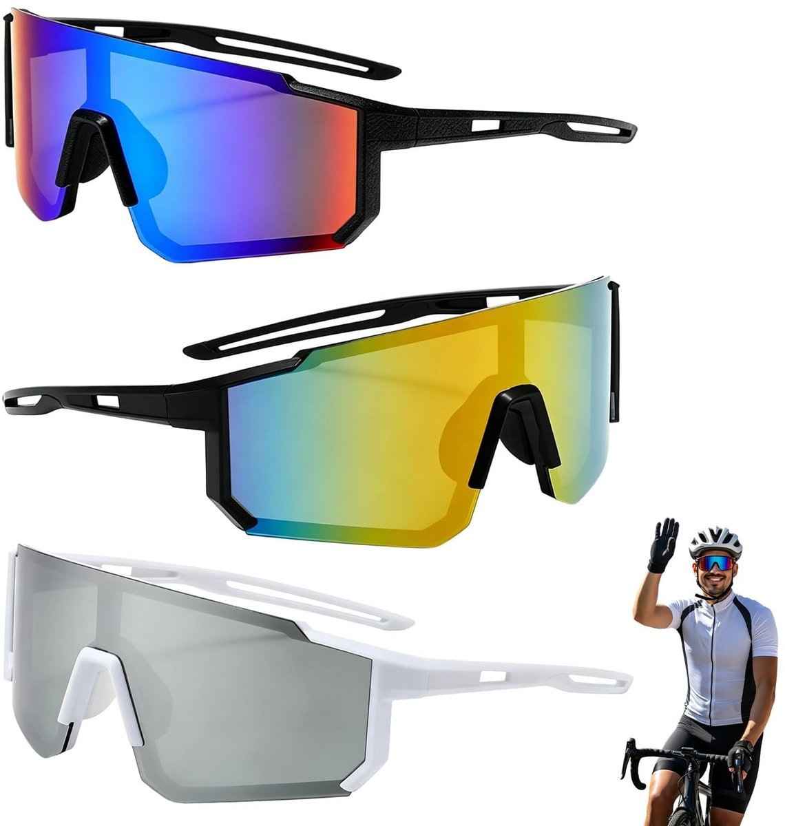 Omgoods - Set van 3 Sportzonnebrillen voor Activiteiten in de Buitenlucht