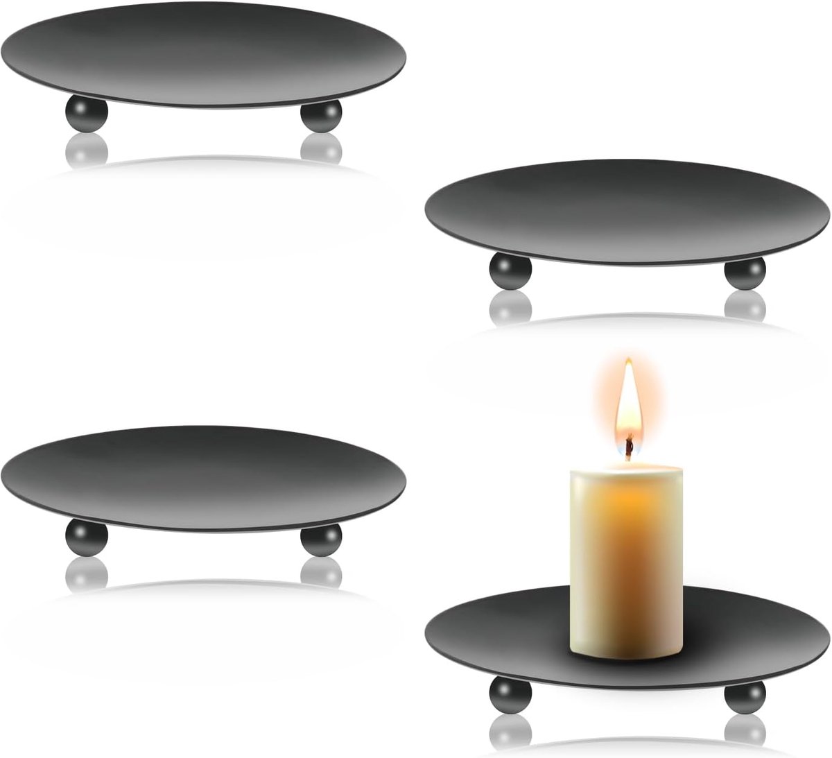Kandelaar - Kaarsenhouder voor Stompkaarsen - Metalen Kandelaar - 9,7 cm - 4 stuks - Zwart