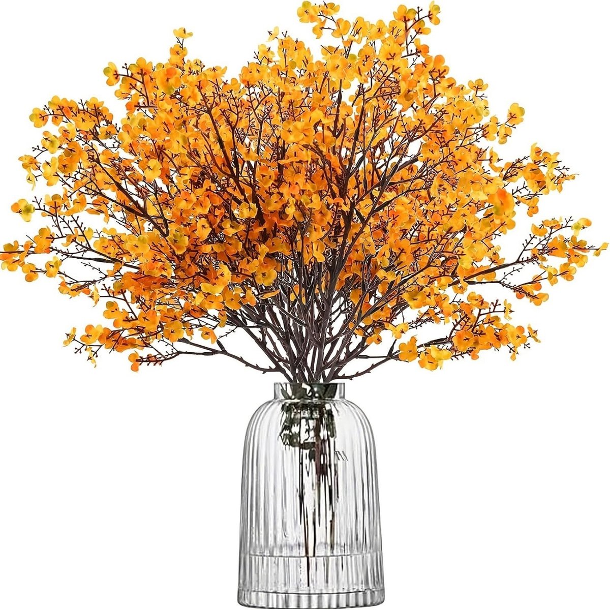 Kunstbloemen Gypsophila - Herfstbloemen - Realistische Namaakbloemen voor DIY, Bruiloft, Tafeldecoratie, Halloween en Kerstmis - 49 cm - 12 stuks - Oranjegeel
